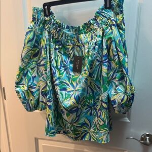 Kate Spade NWT Green and Blue Floral Off-Shoulder Top XL-XXL